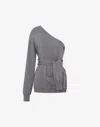 Moschino One-shoulder Wool Cardigan Tailored Twist In Dark Grey