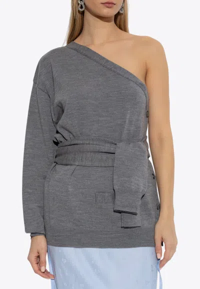 Moschino One-shoulder Wool Top In Gray