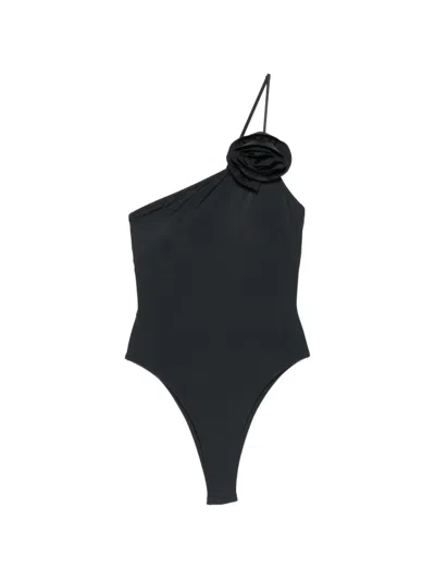 Moschino One-shoulder Floral-detail Swimsuit In Black