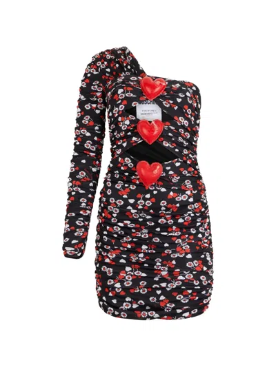 Moschino One-shoulder Floral-print Mini Dress In Multi