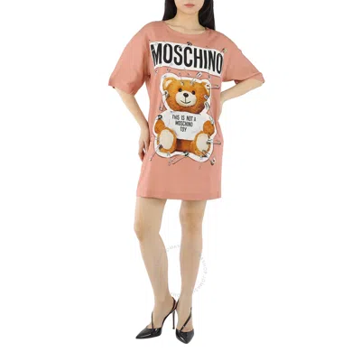 Moschino Open Box -  Ladies Pink Pin Teddy Logo Print Shirt Dress