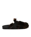 Moschino Leather Blend Slippers Fur Detail In Black