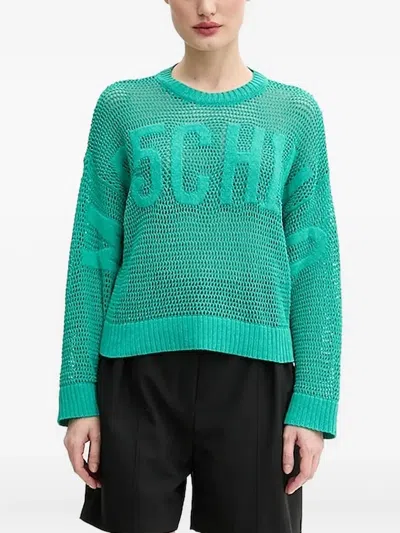 Moschino Open-knit Crew-neck Sweater In Gray