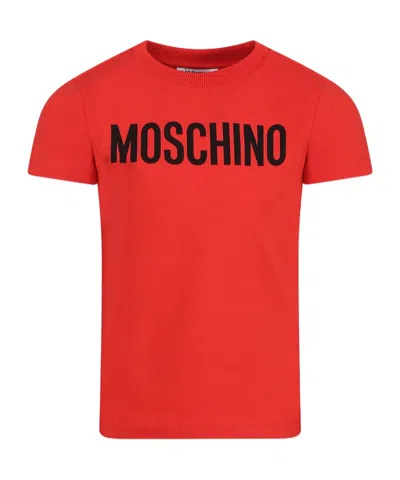 Moschino Kids' Open-necked Black Shirt In Red
