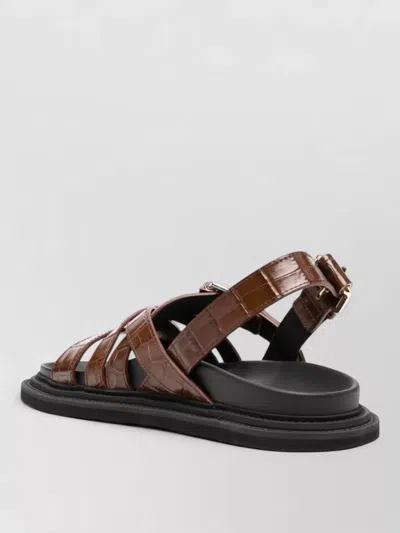 Moschino Open Toe Flat Sole Textured Strappy Sandals In Brown