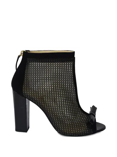 Pre-owned Moschino Open-toe Mesh Ankle Boots In Black