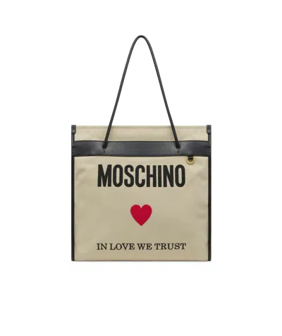 Moschino Logo Shopping Bag In Neutrals