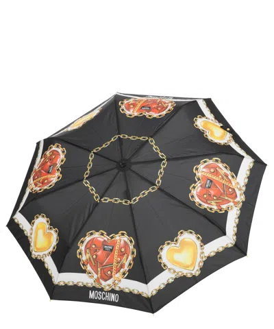 Moschino Openclose Bags With Hearts Umbrella In Black