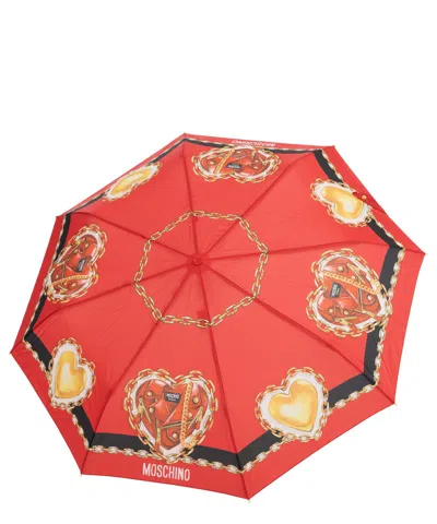 Moschino Openclose Bags With Hearts Umbrella In Red