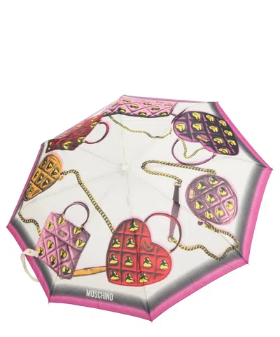 Moschino Openclose Bags With Hearts Umbrella In White