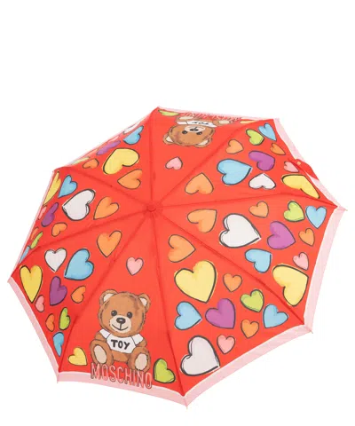 Moschino Openclose Hearts And Bear Umbrella In Red