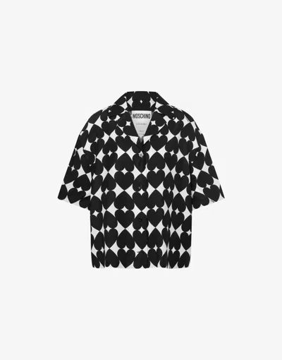 Moschino Heart-print Silk Shirt In Black
