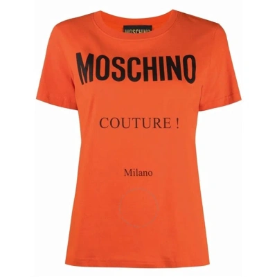 Moschino Orange Cotton Logo Print T-shirt