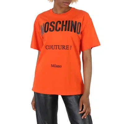 Pre-owned Moschino Orange Cotton Logo Print T-shirt, Size Xx-small