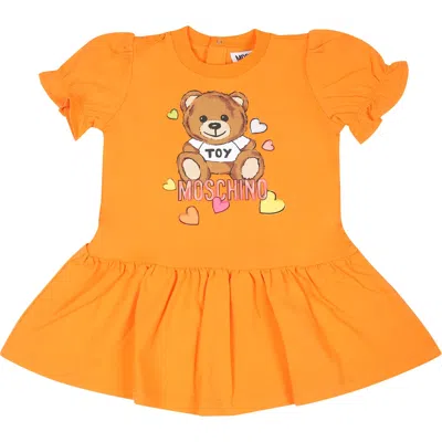Moschino Orange Dress For Baby Girl With Teddy Bear And Hearts