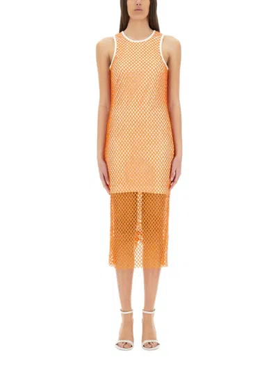 Moschino Orange Textured Round Neck Midi Dress