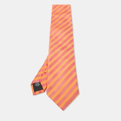Pre-owned Moschino Orange/pink Diagonal Striped Silk Tie