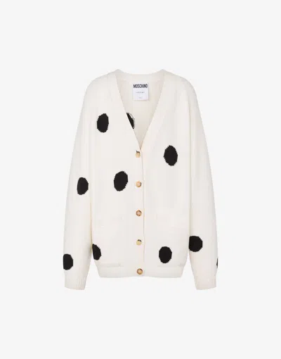 Moschino Organic Cotton Blend Cardigan Polka Dots In White