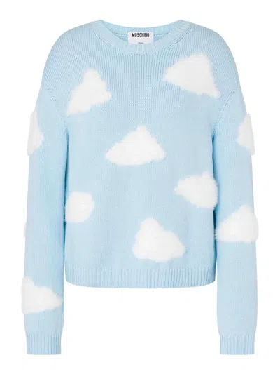 Moschino Organic Cotton Blend Sweater In Light Blue