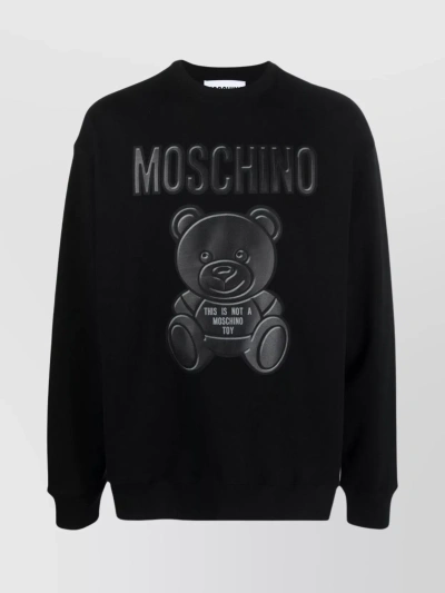 Moschino Organic Cotton Crewneck Sweater With Teddy Bear Motif In Black