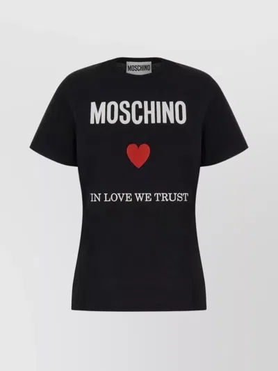 Moschino Organic Cotton Graphic Print Crew-neck T-shirt In Black