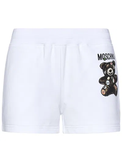 Moschino Organic Cotton Jersey Shorts With Playful Teddy Bear Design In White