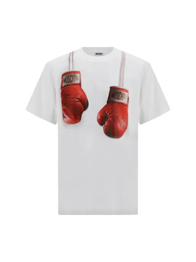 Moschino Organic Cotton Jersey T-shirt With Boxing Gloves Trompe-l Il Print In White