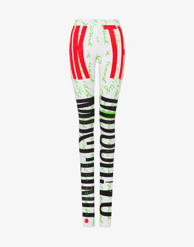 Moschino Organic Jersey Leggings 'think Twice' In Green