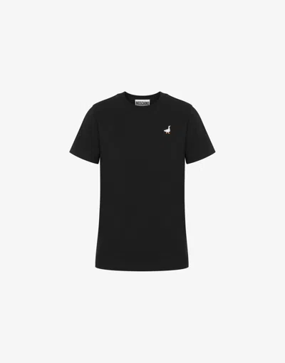 Moschino Organic Jersey T-shirt Goose Embroidery In Black