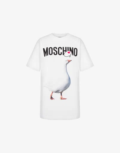 Moschino Organic Jersey T-shirt Goose Print In White