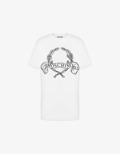 Moschino Organic Jersey T-shirt Laurel Crown Logo In White