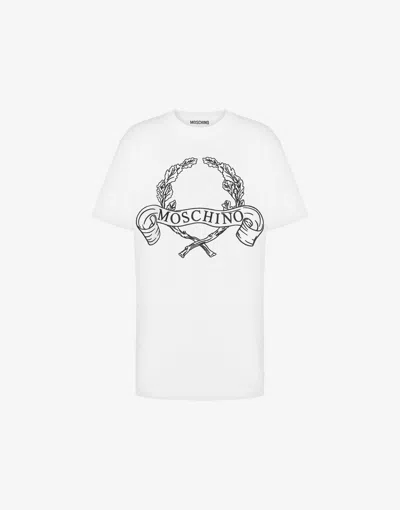 Moschino Organic Jersey T-shirt Laurel Crown Logo In White