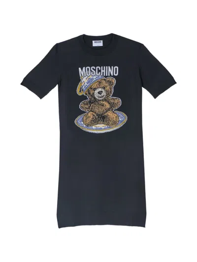 Moschino Orsetto Intarsia-knit Mini Dress In Black