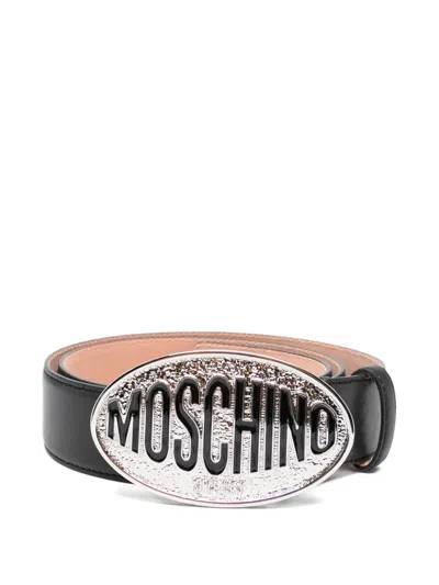 Moschino Oval-buckle Leather Belt In Black