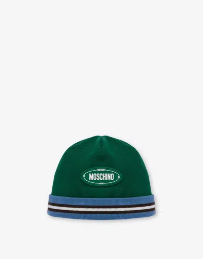 Moschino Logo-appliqué Virgin Wool Beanie In Dark Green