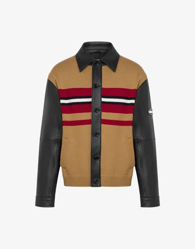 Moschino Knitted-panel Leather Jacket In Black