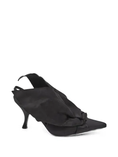Moschino Oversize-bow Satin Slingback Heeled Pumps In Black