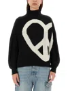 Moschino High Neck Oversized Logo Knitwear In Black