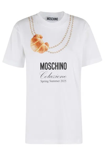 MOSCHINO OVERSIZED COTTON T-SHIRT WITH PLAYFUL CROISSANT PRINT