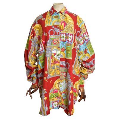 Pre-owned Moschino Oversized  Casino 1990s Slot Machine Loud Colourful Red Pattern Shirt Xl