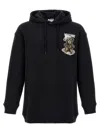 Moschino Graphic Print Hooded Longline Ribbed Cuffs In Black