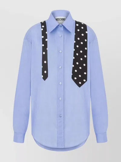 Moschino Oversized Polka Dot Shirt With Curved Hem In Baby Blue