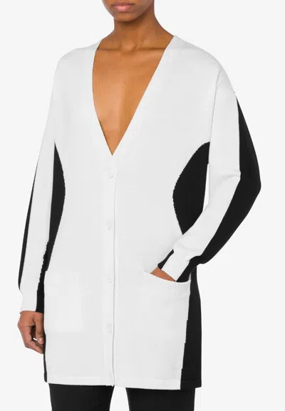 Moschino Oversized Wool Cardigan In Monochrome