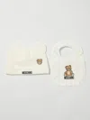 Moschino Teddy Cotton Hat And Bib Set In Brown