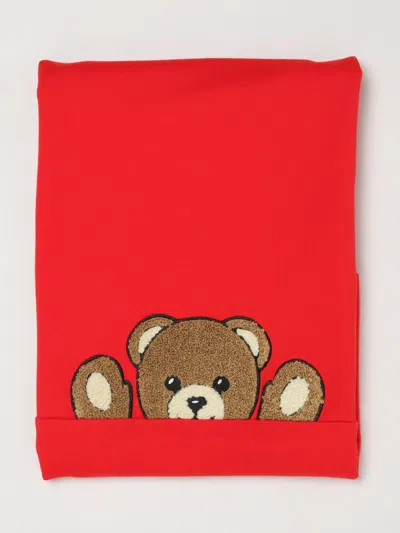 Moschino Padded Cotton Baby Blanket With Teddy Bear Print In Red