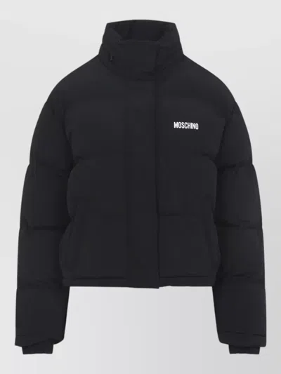 Moschino Padded Cropped Jacket High Neck Quilting In Black