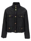 Moschino Padded Down Jacket With Gold Logo Button Closure In Black