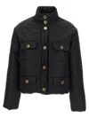 Moschino Padded Down Jacket With Gold Logo Button Closure In Black