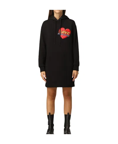 Moschino Padded-heart Hoodie Dress In Black