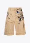 Moschino Pleated Turn-up Shorts In Stretch-cotton Twill
